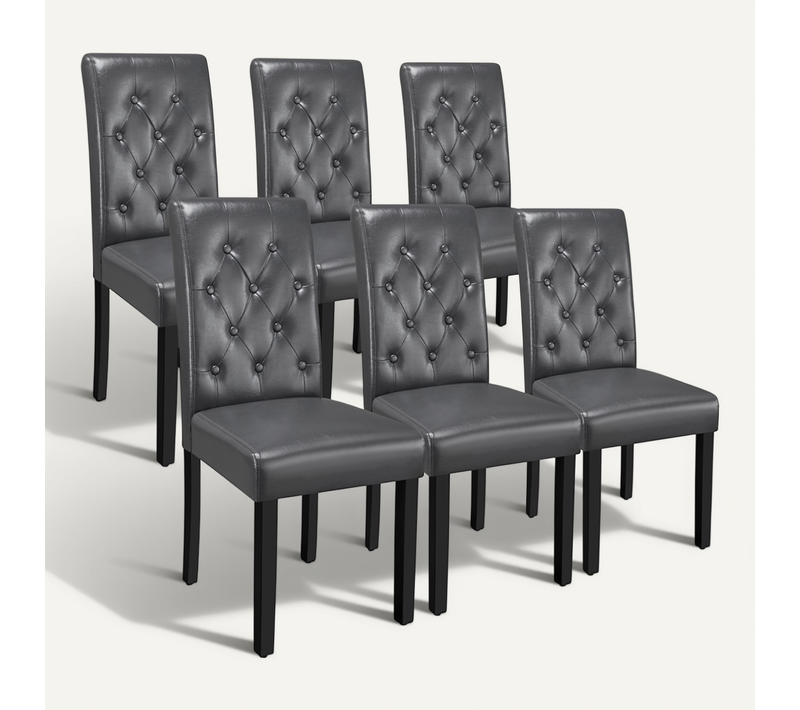 Lot De 6 Chaises De Salle à Manger Haut Dossier Capitonné Et Assise Rembourrées, Gris