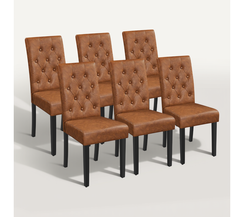Lot De 6 Chaises De Salle à Manger Haut Dossier Capitonné Et Assise Rembourrées, Brun Rustique