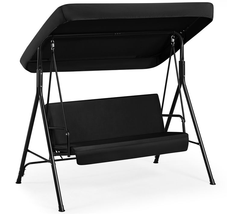 Balancelle De Jardin 3 Places Avec Toit Inclinaison Et Réglable Assise Dossier, Noir