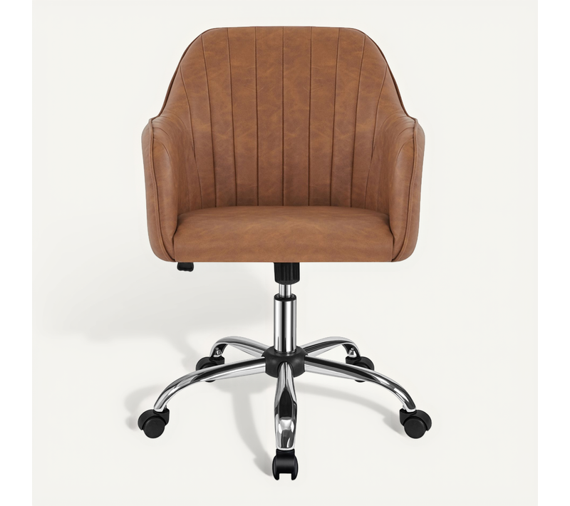 Chaise De Bureau En Similicuir Avec Roulettes Et Assise Réglable En Hauteur, Brun Rétro