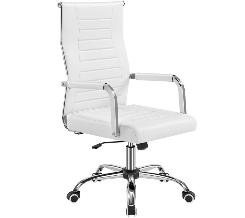 Chaise De Bureau En Similicuir Fauteuil De Direction Inclinable Et Réglable En Hauteur Blanc