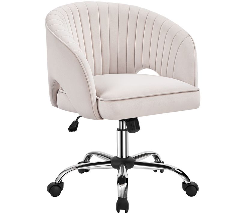 Chaise De Bureau En Velours Avec Roulettes Et Assise Réglable En Hauteur, Crème