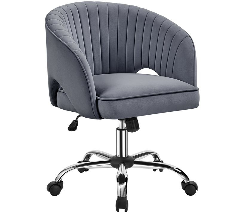 Chaise De Bureau En Velours Avec Roulettes Et Assise Réglable En Hauteur, Gris Foncé