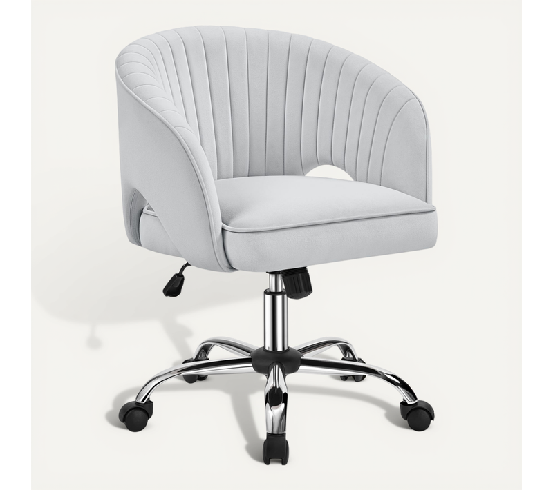 Chaise De Bureau En Velours Avec Roulettes Et Assise Réglable En Hauteur, Gris Clair