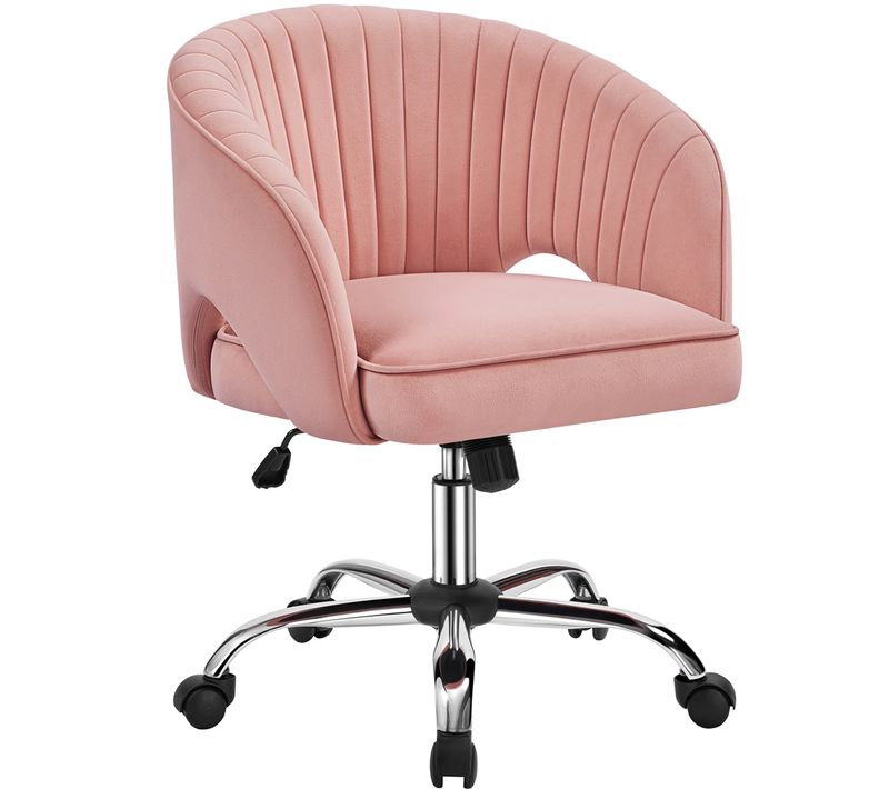 Chaise Dactylo En Velours Avec Roulettes Et Assise Réglable En Hauteur, Rose