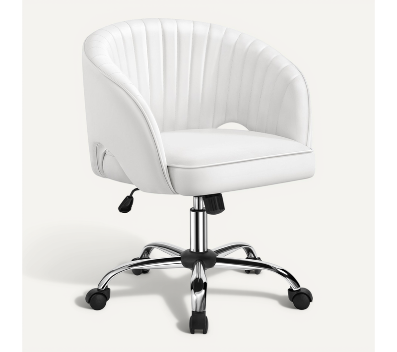 Chaise De Bureau En Similicuir Avec Roulettes Et Assise Réglable En Hauteur, Blanc