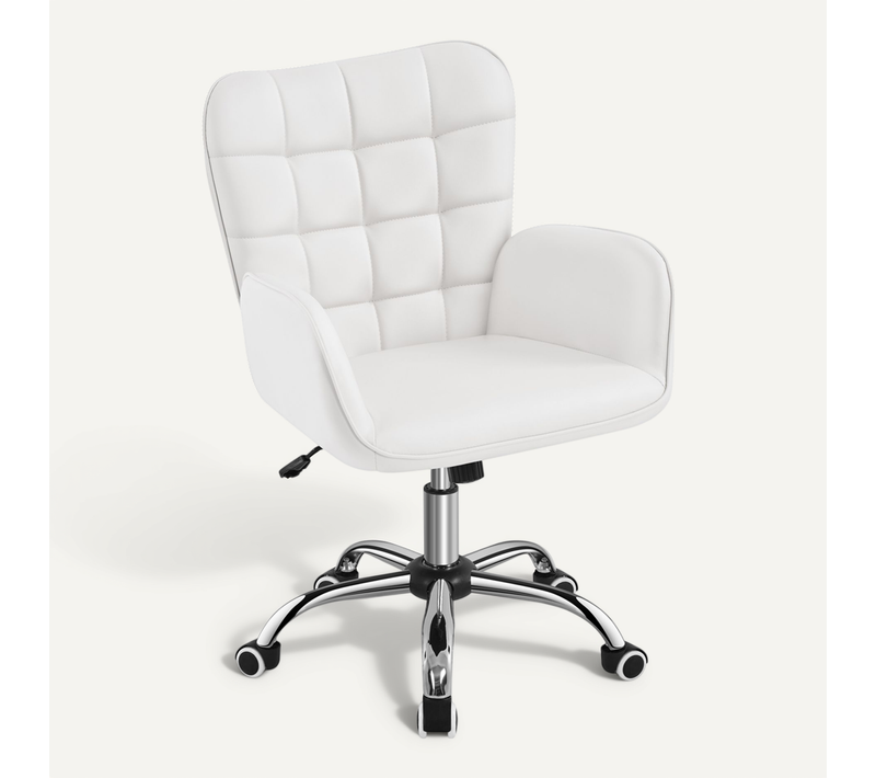 Chaise De Bureau En Similicuir Avec Accoudoirs Rembourrés Et Hauteur Réglable, Blanc