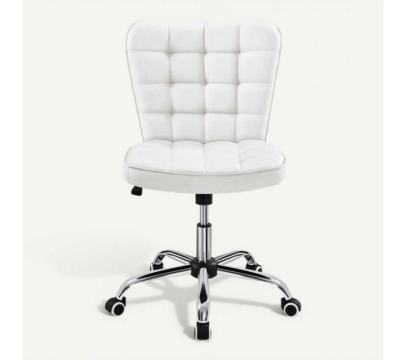 Chaise De Bureau Moderne En Similicuir Avec Roulettes Et Assise Réglable En Hauteur, Blanc