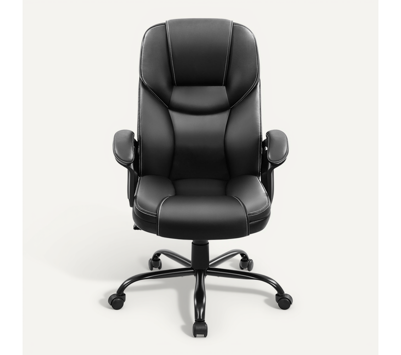 Chaise De Bureau En Similicuir Fauteuil De Direction Haut Dossier Réglable En Hauteur Noir