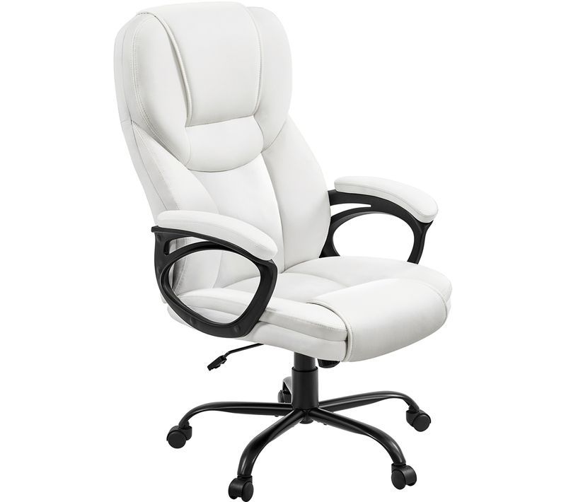 Fauteuil De Bureau En Similicuir Fauteuil D’ordinateur Chaise De Bureau à Roulettes Blanc