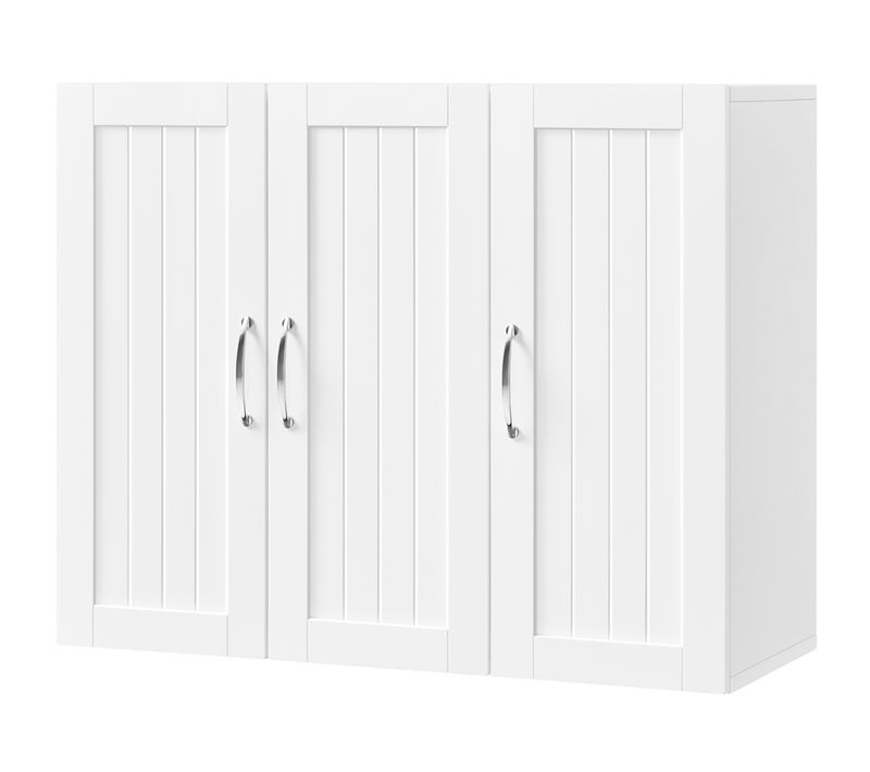 Armoire Murale Salle De Bain Scandinave à 3 Portes Avec Étagères Réglables En Hauteur, Blanc