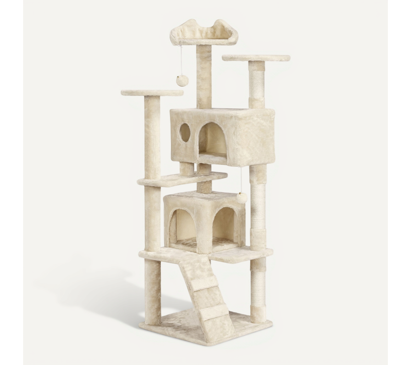 Arbre à Chat Avec Jouets Cachettes Griffoirs En Sisal Rampe Tour Pour Chatons, Beige