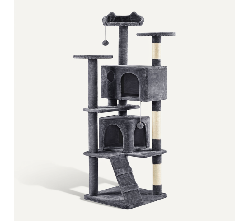 Grand Arbre à Chat Multiniveau Avec Poteaux En Sisal Cachettes Perchoirs Griffoir, Gris Foncé