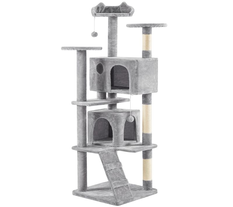 Grand Arbre à Chat Multiniveau Avec Poteaux En Sisal Cachettes Perchoirs Griffoir, Gris Clair