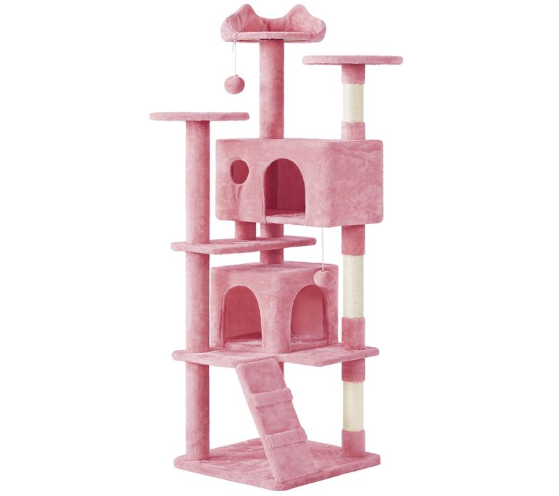 Grand Arbre à Chat Multiniveau Avec Poteaux En Sisal Cachettes Perchoirs Griffoir, Rose