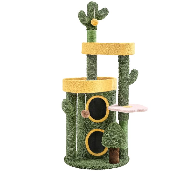 Arbre à Chat Multiniveau En Tissu Moppy Avec Cachette à 2 Niveaux 3 Perchoirs, Vert/jaune