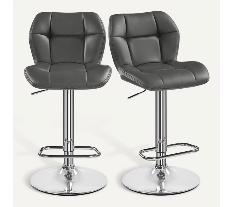 Lot De 2 Tabourets Chaises De Bar Design Capitonné En Similicuir Assise Réglable En Hauteur, Gris