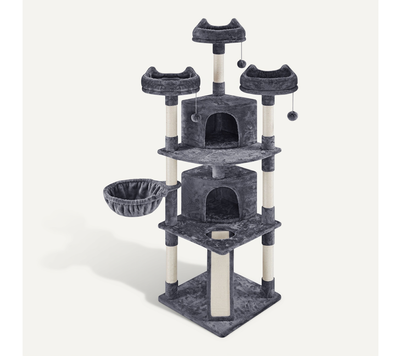 Arbre à Chat XXL Multiniveau Avec Poteaux En Sisal Griffoir Niches Boule Perchoirs, Gris Foncé