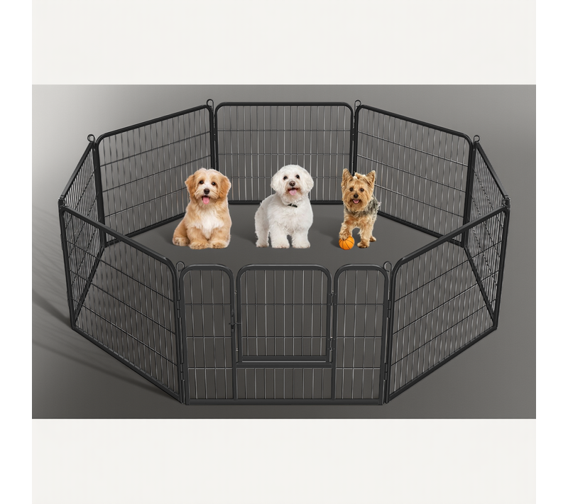 Parc Pour Chien En 8 Panneaux Enclos Pour Animaux De Compagnie En Métal, 60 Cm De Haut Noir