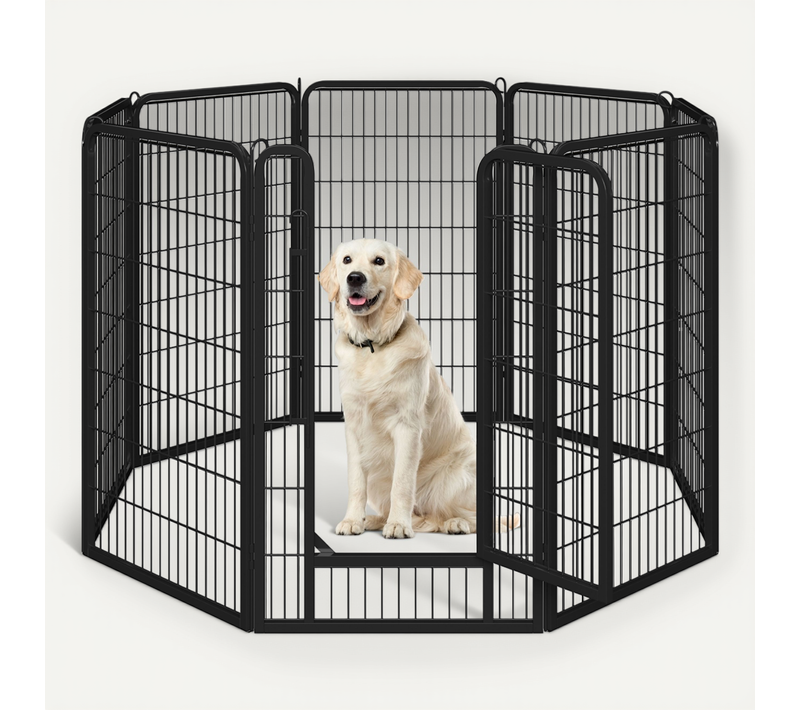 Parc Pour Chien Pliable En 8 Panneaux Parc Pour Chien En Métal Clôture Avec Porte, Noir