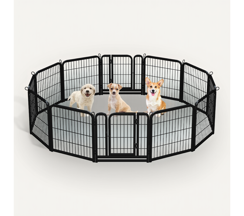 Parc Pour Chien En 12 Panneaux Enclos Pour Chien En Métal Avec Porte Verrouillable, Noir