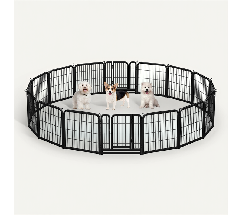 Parc Pour Chien 16 Panneaux Enclos Pour Chien En Métal Avec Porte Verrouillable, Noir