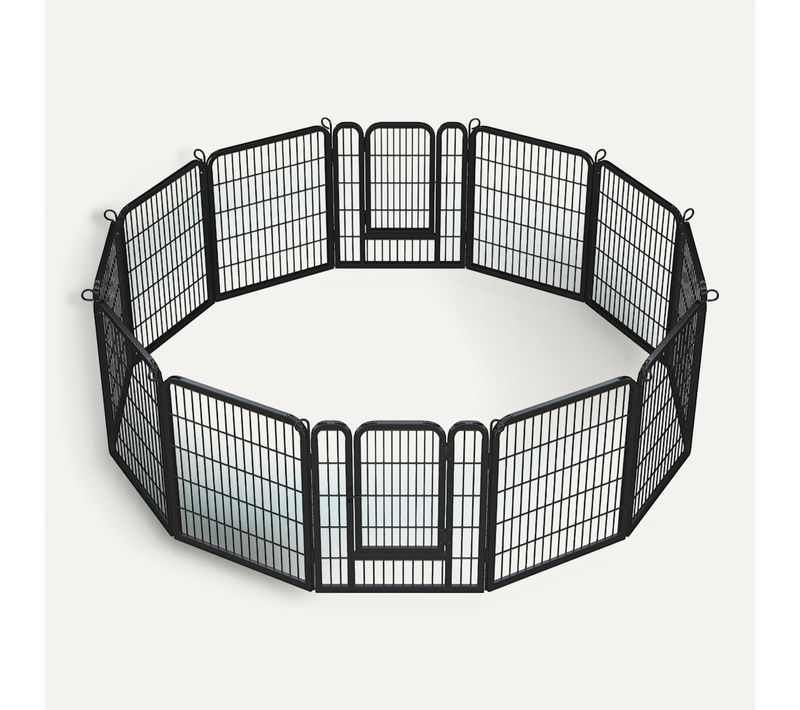 Parc Pour Chien En 12 Panneaux Intérieur Extérieur Avec Porte Verrouillable, 80 Cm De Haut Noir