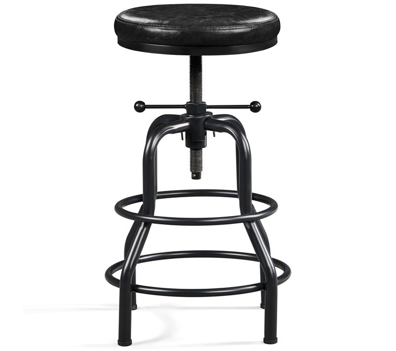 Tabouret De Bar Industriel En Similicuir Réglable En Hauteur Avec Deux Repose-pieds, Noir