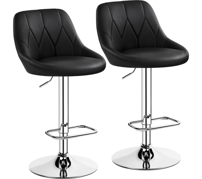 Lot De 2 Chaises De Bar En Similicuir Avec Assise Réglable En Hauteur Et Repose-pied, Noir