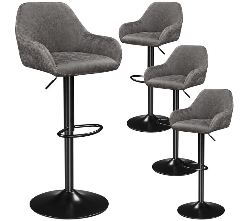 Lot De 2 Tabourets De Bar Vintage En Similicuir Pu Avec Dossier Et Repose-pied, Gris