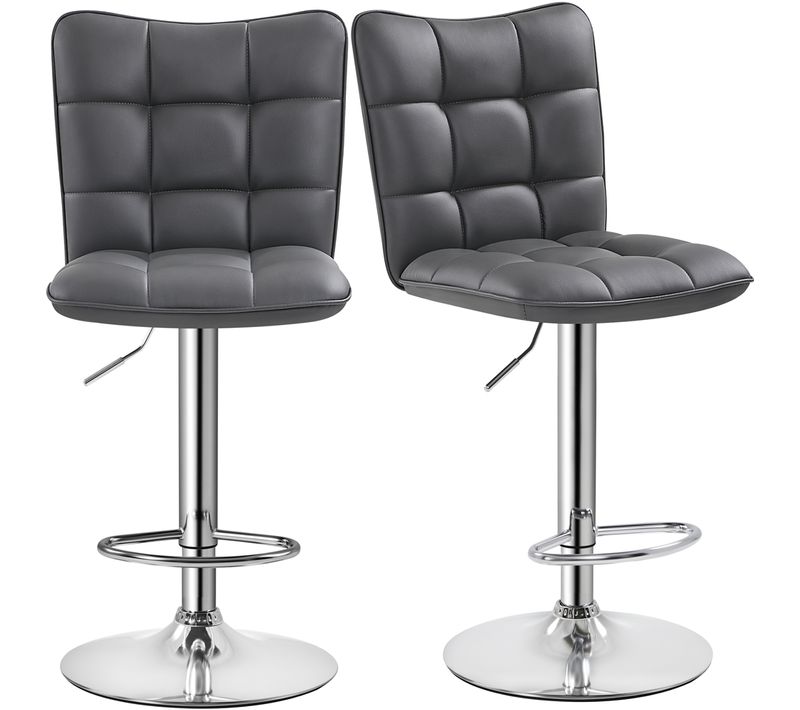Lot De 2 Chaises De Bar Modernes Tabourets De Bar En Similicuir Réglables En Hauteur, Gris
