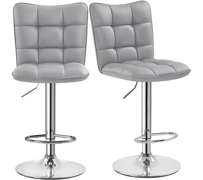 Lot De 2 Chaises De Bar Modernes Tabourets De Bar En Similicuir Réglables En Hauteur, Gris Clair