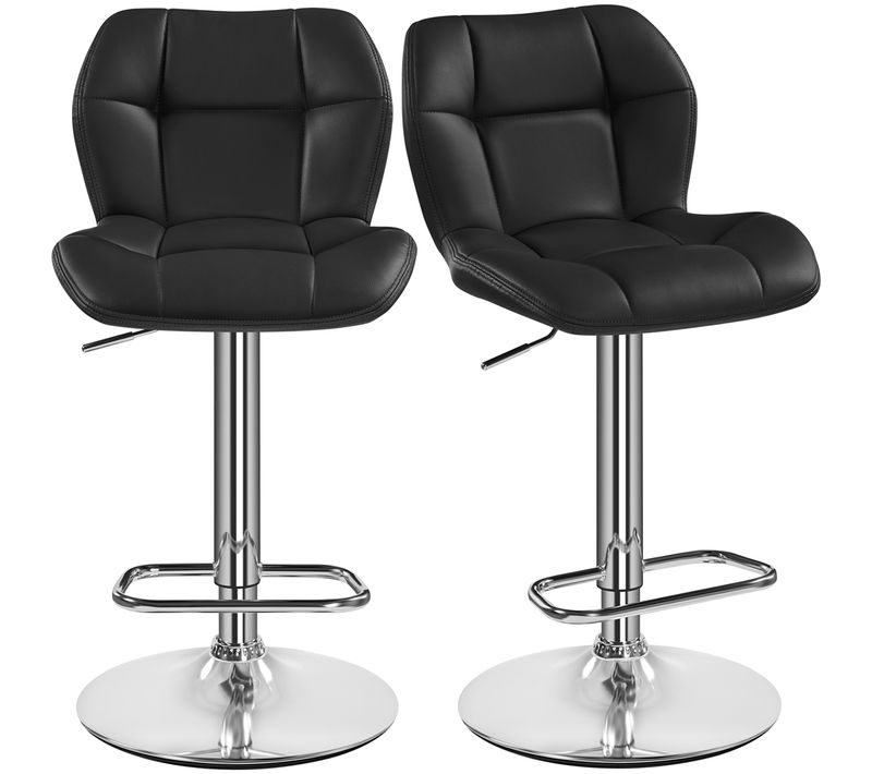 Lot De 2 Tabourets Chaises De Bar Design Capitonné En Similicuir Assise Réglable En Hauteur, Noir