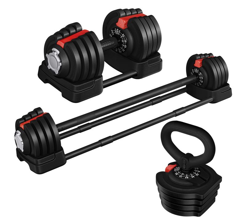 Haltère Réglable 3 En 1, Barre D'haltère Modulable Avec 12 Poids De 1,5 Kg à 18 Kg, Noir