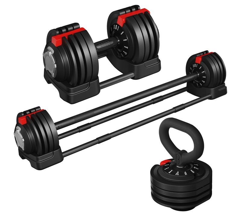 Haltère Réglable 3 En 1 Barre D'haltère Modulable Avec 12 Poids De 3 Kg à 24 Kg, Noir