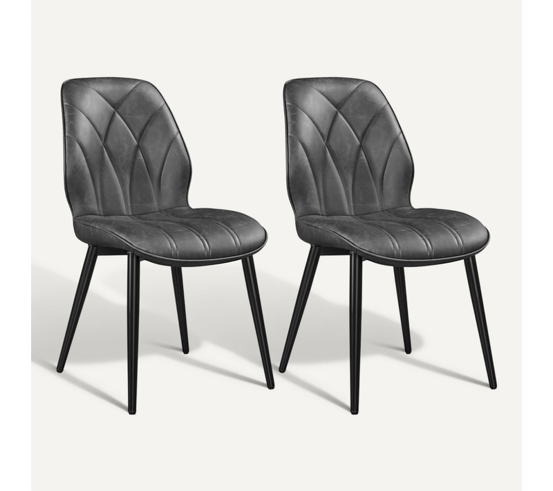 Lot De 2 Chaises De Cuisine Avec Dossier en Similicuir Design Pétales Et Pieds En Métal, Gris Foncé