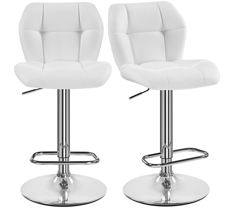 Lot De 2 Tabourets Chaises De Bar Design Capitonné En Similicuir Assise Réglable En Hauteur, Blanc