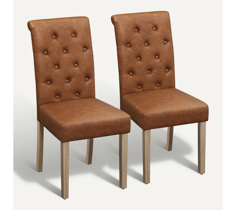 Lot De 2 Chaises De Salle à Manger Avec Haut Dossier Et Assise Rembourrée Brun Rustique