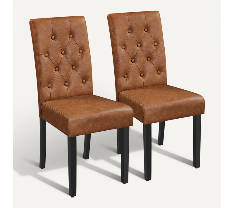 Lot De 2 Chaises De Salle à Manger Avec Haut Dossier Capitonné Et Assise Rembourrées, Brun Rustique
