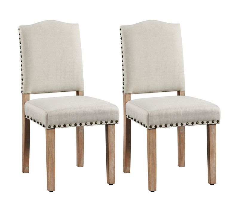 Lot De 2 Chaises De Salle à Manger à Haut Dossier Avec Pieds En Bois Massif, Beige
