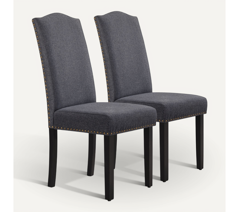 Lot De 2 Chaises De Salle à Manger En Tissu Avec Haut Dossier Et Pieds En Bois Massif, Gris Foncé