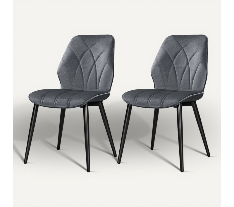 Lot De 2 Chaises de Salle à Manger/Cuisine Dossier en Velours Design Pétales Et Pieds En Métal, Gris