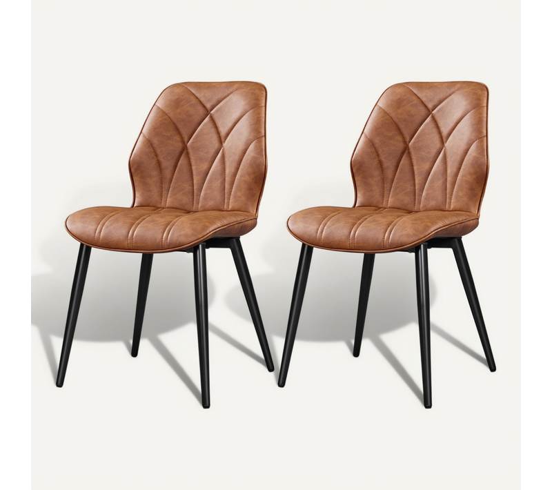 Lot De 2 Chaises De Cuisine Avec Dossier Design Pétales Et Pieds En Métal, Brun Rustique