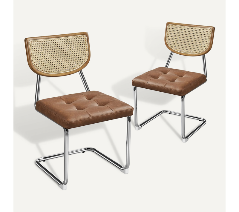 Lot De 2 Chaises De Salle à Manger Sans Accoudoirs Avec Dossier En Rotin Tissé, Brun Rustique