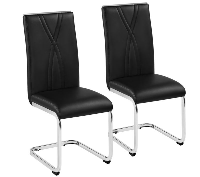 Lot De 2 Chaises De Salle à Manger En Similicuir Avec Pieds Métalliques En U, Noir
