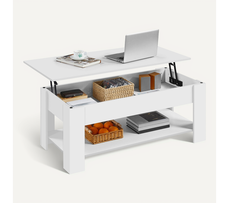 Table Basse Relevable Table De Salon Avec Porte-revues 120 X 59 X 49,5 Cm Blanche