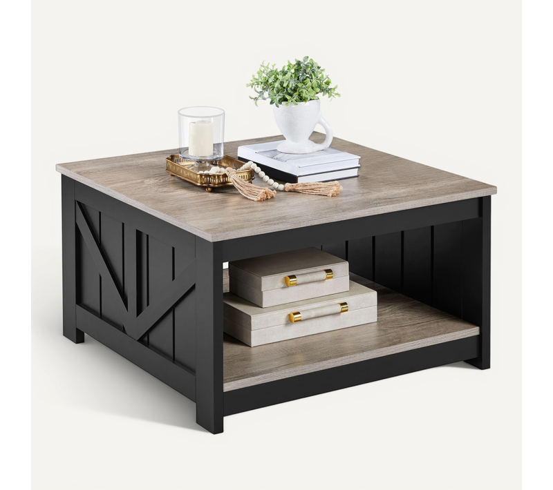 Table Basse Carrée Table De Salon En Bois Avec Rangement, Fonctionnelle, Moderne, Gris