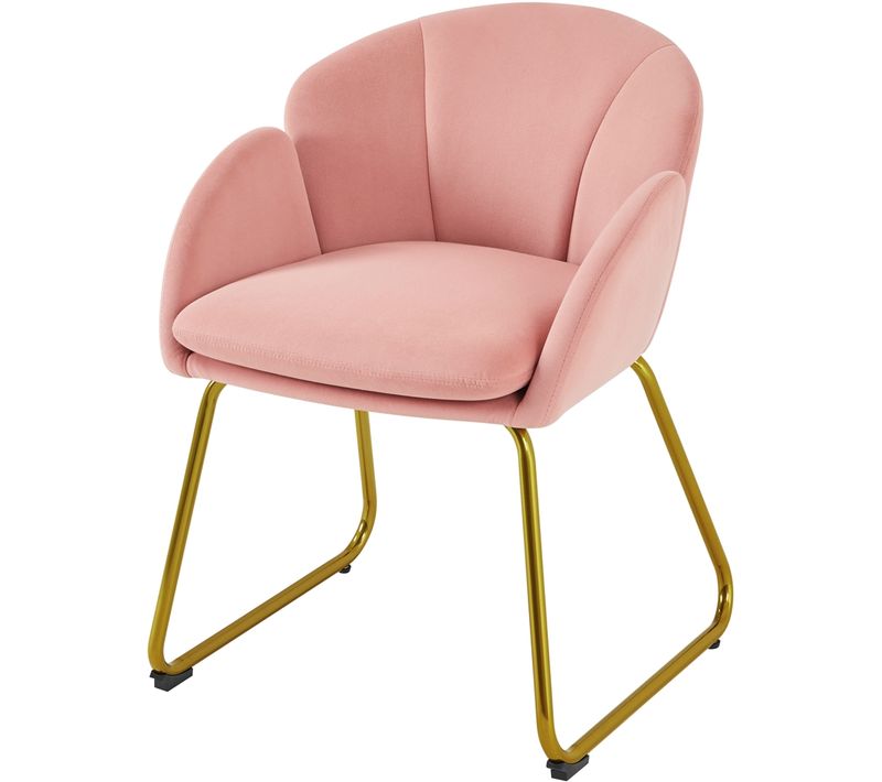 Fauteuil De Salon En Velours Polyester En Forme De Fleur Avec Pieds En Métal Doré, Rose