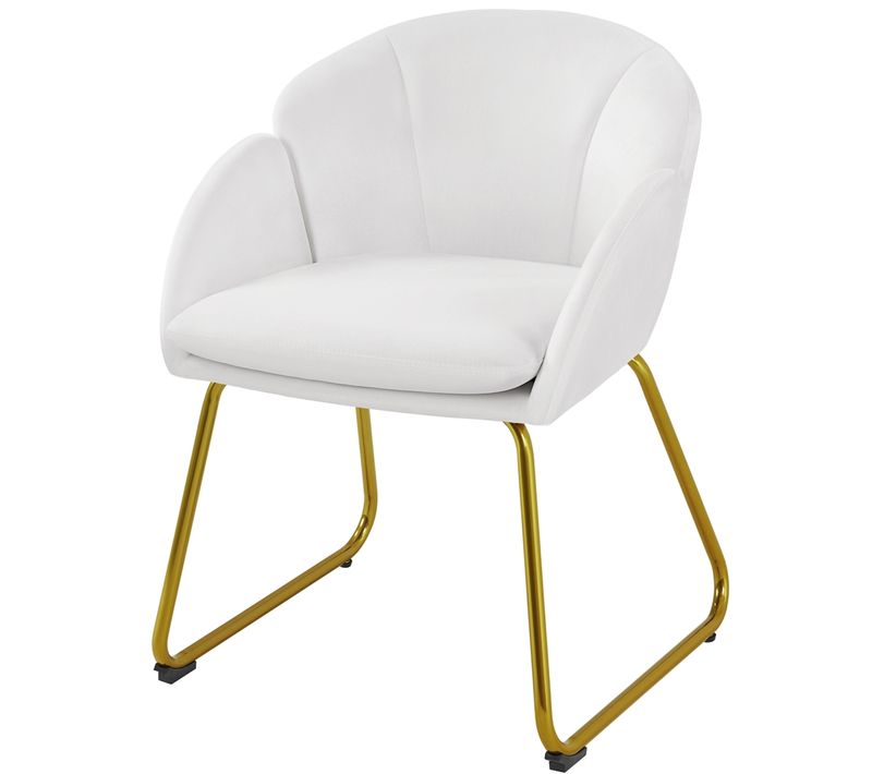 Fauteuil De Salon En Velours Polyester En Forme De Fleur Avec Pieds En Métal Doré, Blanc