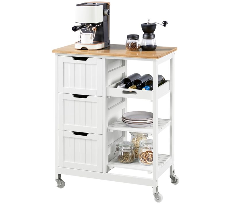 Desserte à Roulettes Avec Tiroirs Étagères Plan De Travail Îlot Central En Bois